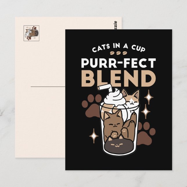 Carte Postale Mélange Purr-Fect : Conception de café pour le caf (Devant / Derrière)