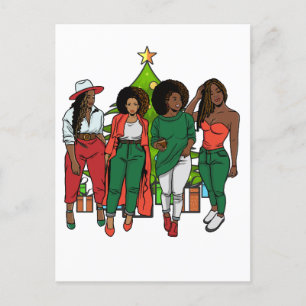 Carte Postale Melanin Sistas Arbre de Noël & Cadeaux Filles noir
