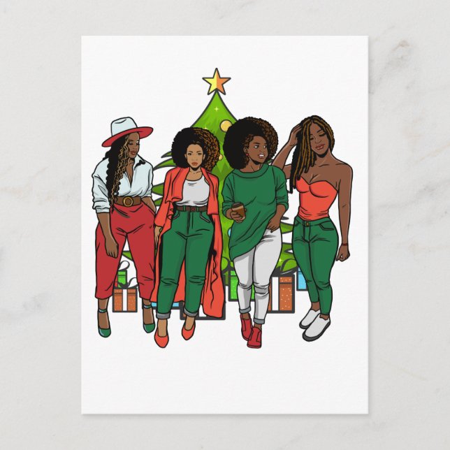 Carte Postale Melanin Sistas Arbre de Noël & Cadeaux Filles noir (Devant)