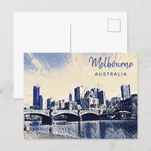 Carte Postale Melbourne Australie Aquarelle Art