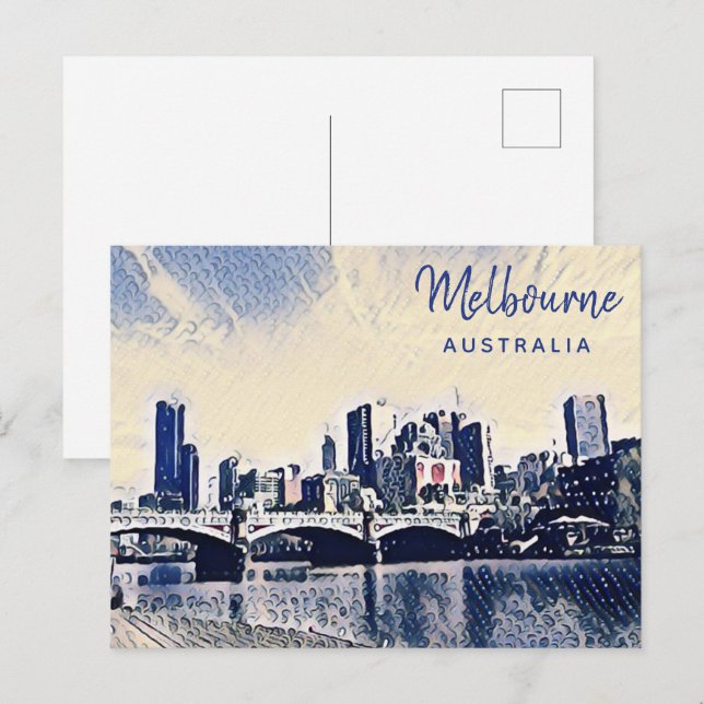 Carte Postale Melbourne Australie Aquarelle Art (Devant / Derrière)