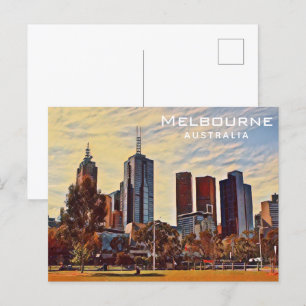Carte Postale Melbourne Australie Skyline Watercolor Art