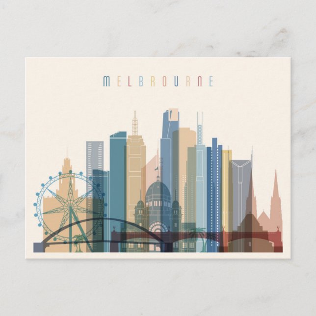Carte Postale Melbourne, Australie | Ville Skyline (Devant)