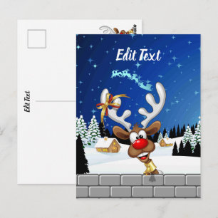 Carte Postale Mème de Noël drôle de renne qui regarde par-dessus