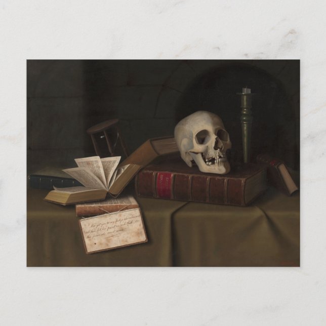 Carte Postale Memento Mori "À cette faveur" par William Harnett (Devant)