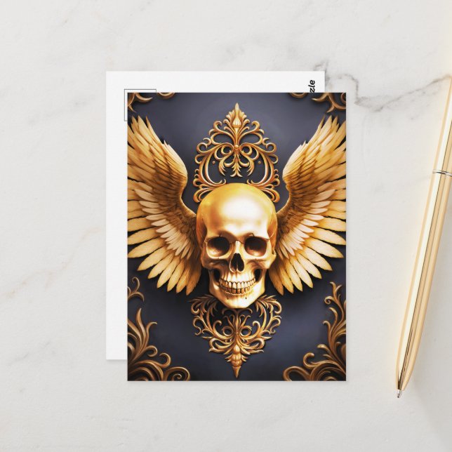 Carte Postale Memento Mori Golden Gothic Skull Sigil (Devant/Arrière en situation)