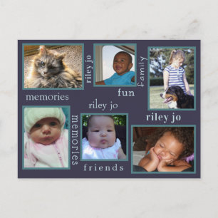 Carte Postale Mémoires Bleu Marine Collage Photo 6 pour Toutes O