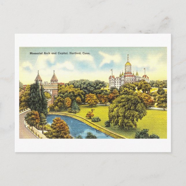 Carte Postale Memorial Arch et Capitol, Hartford, Connecticut (Devant)