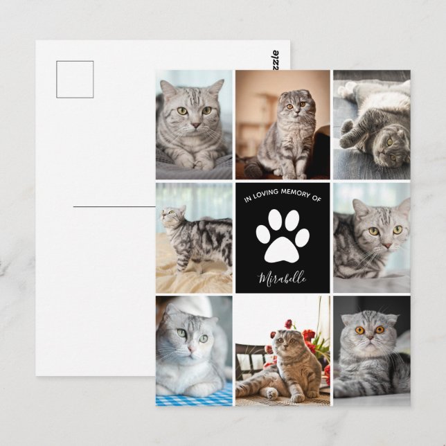 Carte Postale Mémorial de chat personnalisé avec collage de phot (Devant / Derrière)