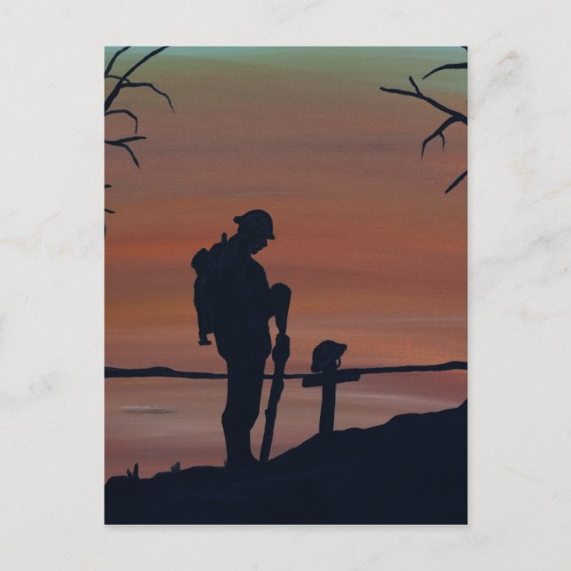 Carte Postale Mémorial, Veternas Day, soldat de silhouette à gra (Devant)