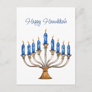 Carte Postale Menorah avec bougies allumées Joyeux Hanukkah 