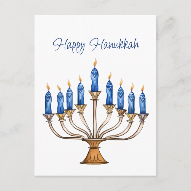 Carte Postale Menorah avec bougies allumées Joyeux Hanukkah  (Devant)