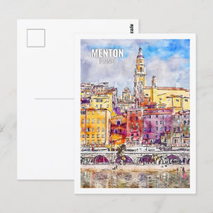 Carte Postale Menton France Fameux Travel Place Aquarelle