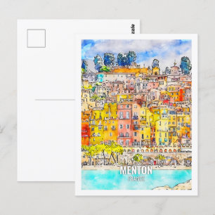 Carte Postale Menton France Fameux Travel Place Aquarelle