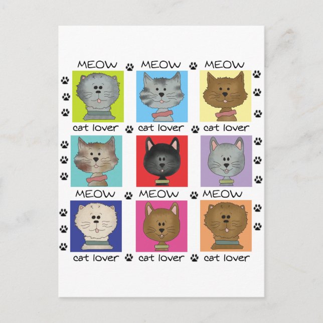 Carte Postale Meow Amoureux des chats Tshirts et cadeaux (Devant)