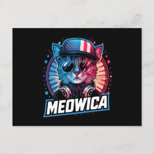 Carte Postale Meowica 4 juillet chat américain Drapeau Amérique 