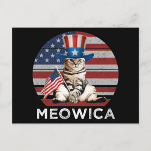 Carte Postale Meowica 4 juillet chat américain patriotique