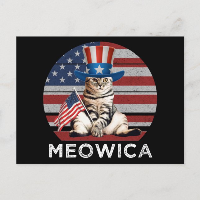Carte Postale Meowica 4 juillet chat américain patriotique (Devant)