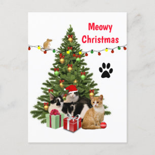 Carte Postale Meowy Christmas Chat / Collage Amoureux des chats 
