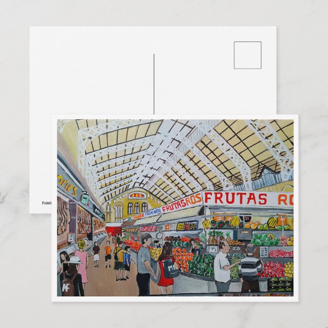 Carte Postale Mercado Central de Valencia Peinture d'Alfred Fox (Devant / Derrière)