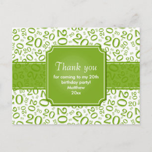 Carte Postale Merci 20 ans motif numérique vert/blanc
