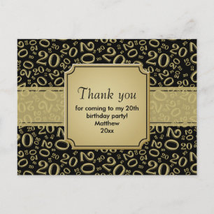 Carte Postale Merci 20e anniversaire Numéro Motif Or/Noir