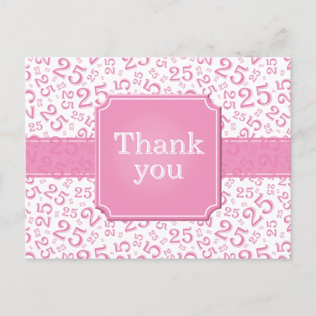 Carte Postale Merci 25 Motif Numérique Rose/Blanc (Devant)