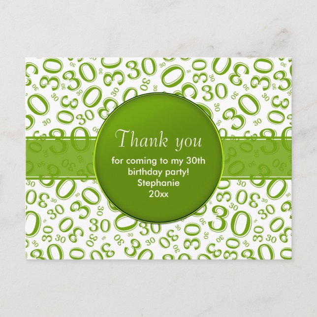 Carte Postale Merci 30 Motif de nombres aléatoires Vert/Blanc (Devant)
