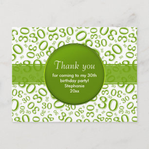 Carte Postale Merci 30ème Vert/Blanc Numéro d'Anniversaire Motif
