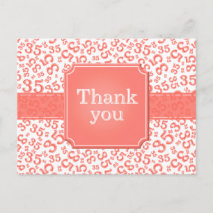 Carte Postale Merci 35 Motif de nombres Corail/Blanc