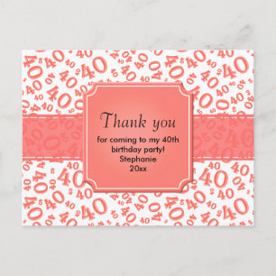 Carte Postale Merci 40 Motif Numérique Corail/Blanc