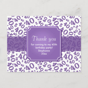 Carte Postale Merci 40 Motif Numérique Violet/Blanc