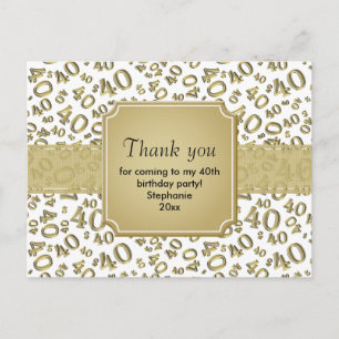 Carte Postale Merci 40 Nombre Motif Or/Blanc