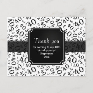 Carte Postale Merci 40e Noir/Blanc Numéro d'anniversaire Motif