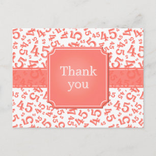 Carte Postale Merci 45 Motif de nombres Corail/Blanc