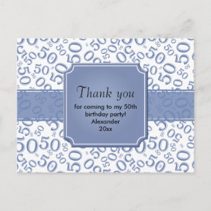 Carte Postale Merci 50 Motif de Nombre Aléatoire Bleu/Blanc