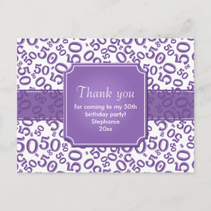 Carte Postale Merci 50 Motif de Numéro Aléatoire Violet/Blanc