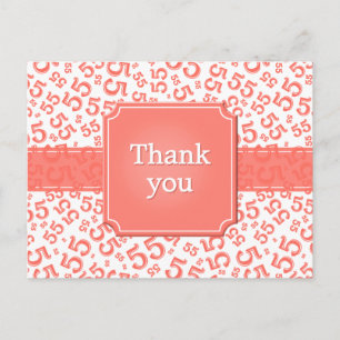 Carte Postale Merci 55 Motif de nombres Corail/Blanc