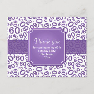 Carte Postale Merci 60 Motif de Numéro Aléatoire Violet/Blanc