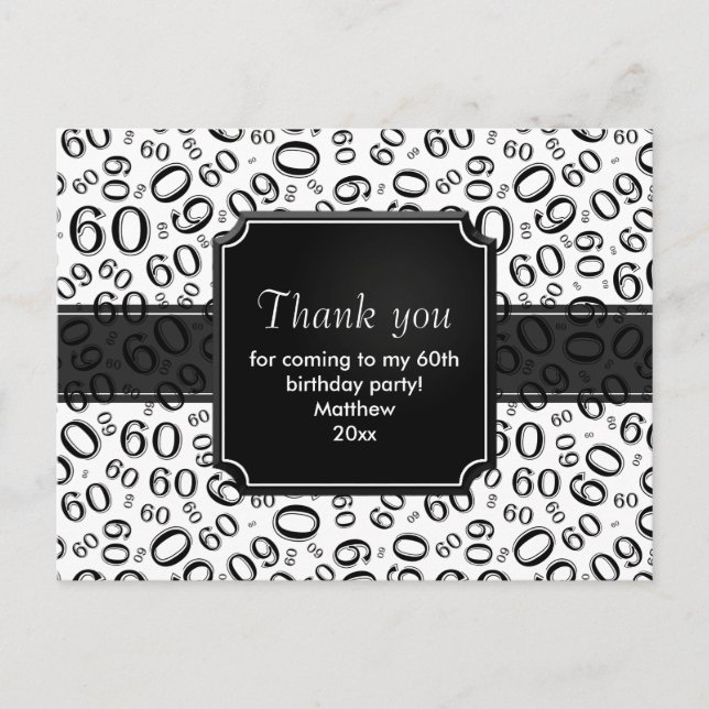 Carte Postale Merci 60e anniversaire Numéro Motif noir/blanc (Devant)