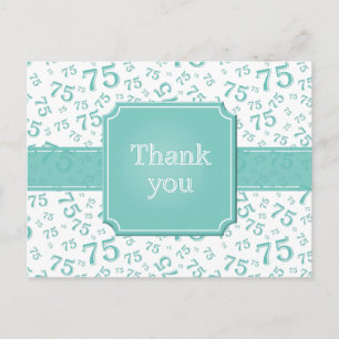 Carte Postale Merci 75 Motif de Nombre Turquoise/Blanc