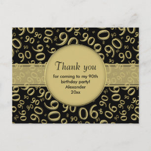 Carte Postale Merci 90e Gold/Noir Motif du numéro d'anniversaire