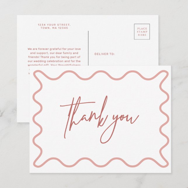 Carte postale Merci à bordure rose (Devant / Derrière)