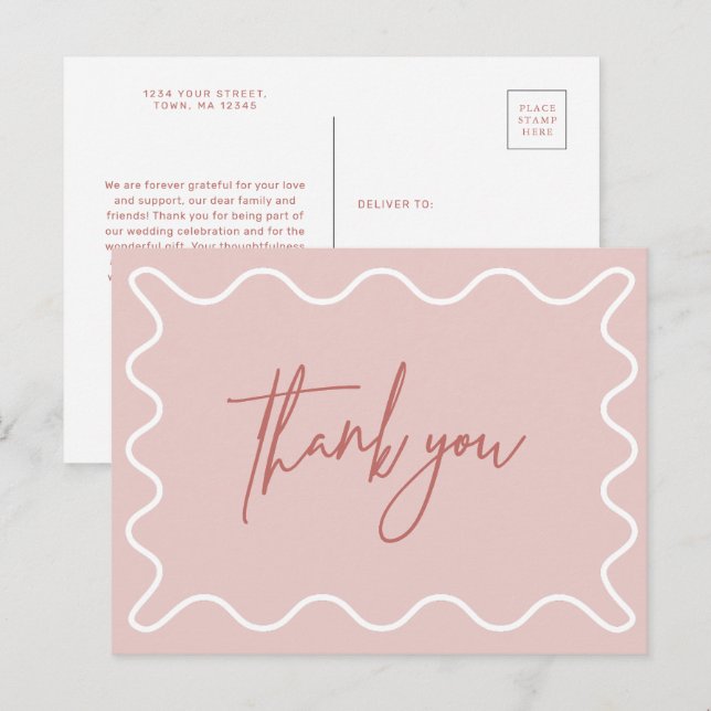 Carte postale Merci à bordure rose (Devant / Derrière)