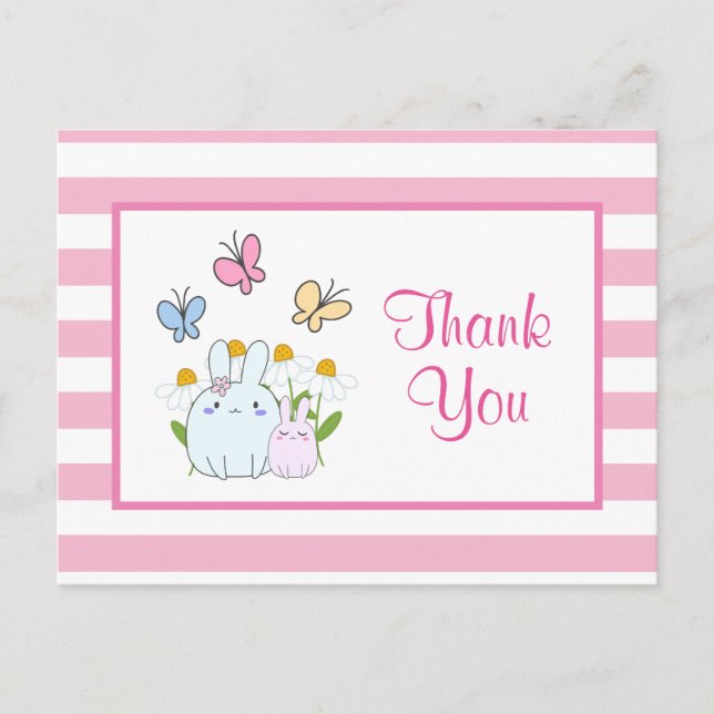 Carte Postale Merci à la fête des lapins mignons, papillons et f (Devant)