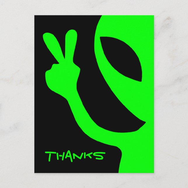 Carte Postale Merci à l'Alien Peekaboo noir et vert (Devant)