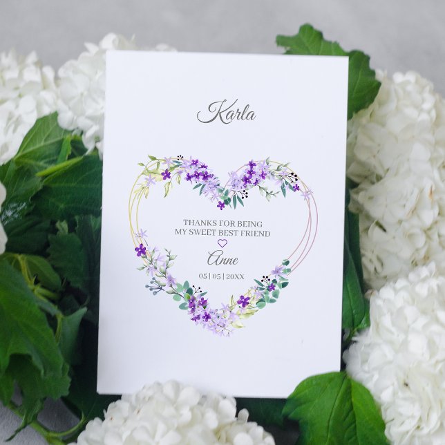 Carte Postale Merci à vos meilleurs amis Floral Heart in Purple (Créateur téléchargé)