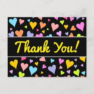 Carte Postale "Merci !" Amusant, Amoureux, Coeurs colorés Motif