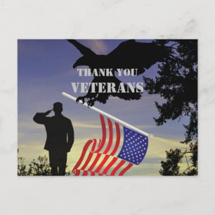 Carte Postale Merci Anciens Combattants Drapeau Américain Aigle