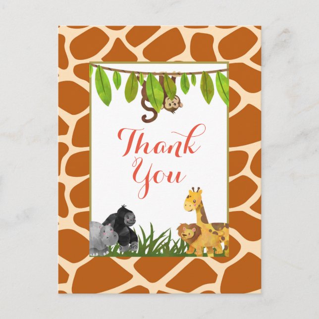 Carte Postale Merci animal de partie de thème de jungle de (Devant)